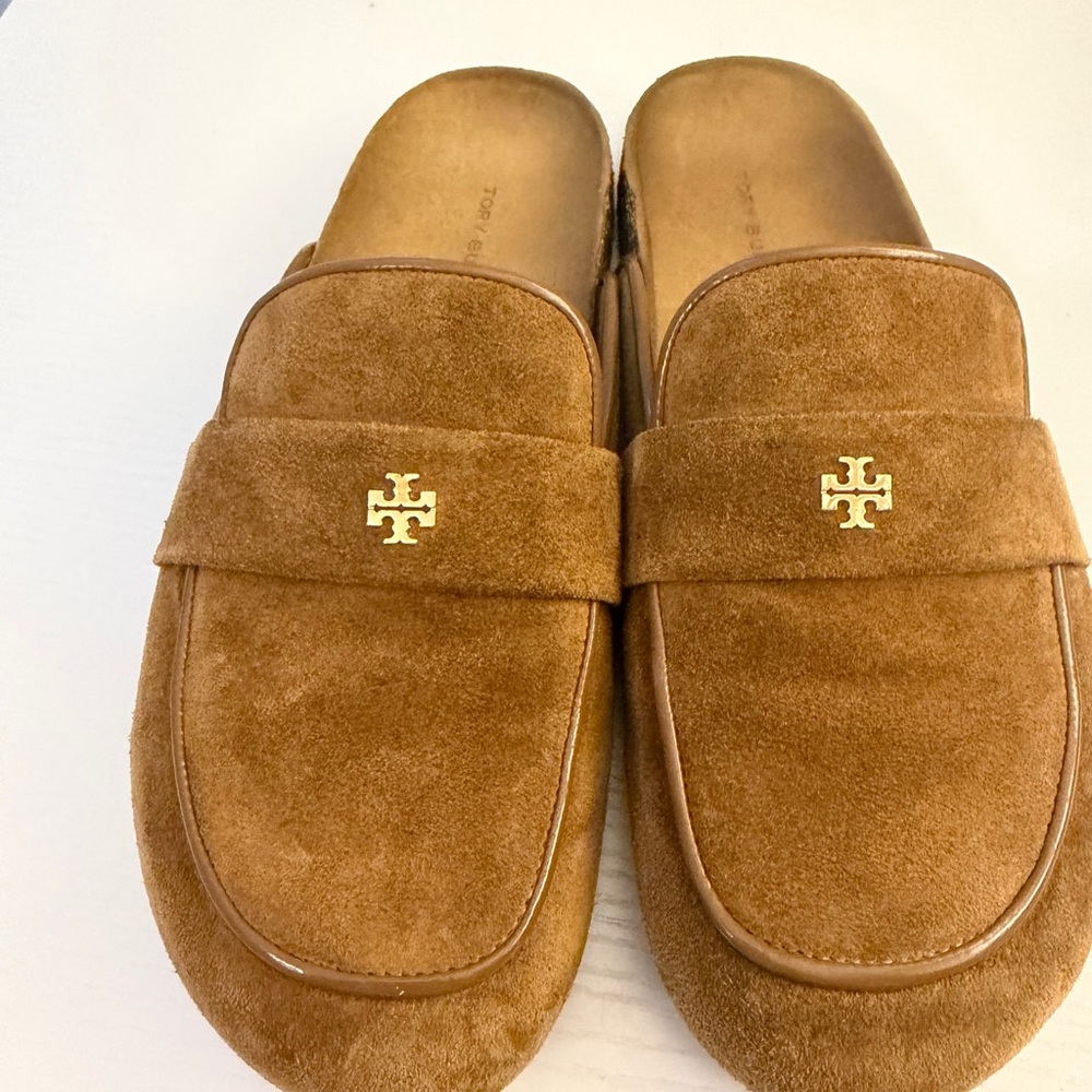 Tory Burch Women’s  Everly Brown Suede Slip-Ons mules pre-owned.